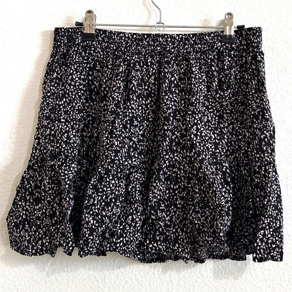Lorimer NYC Womens Black White Speckled Tiered Smocked‎ Mini Skirt Large